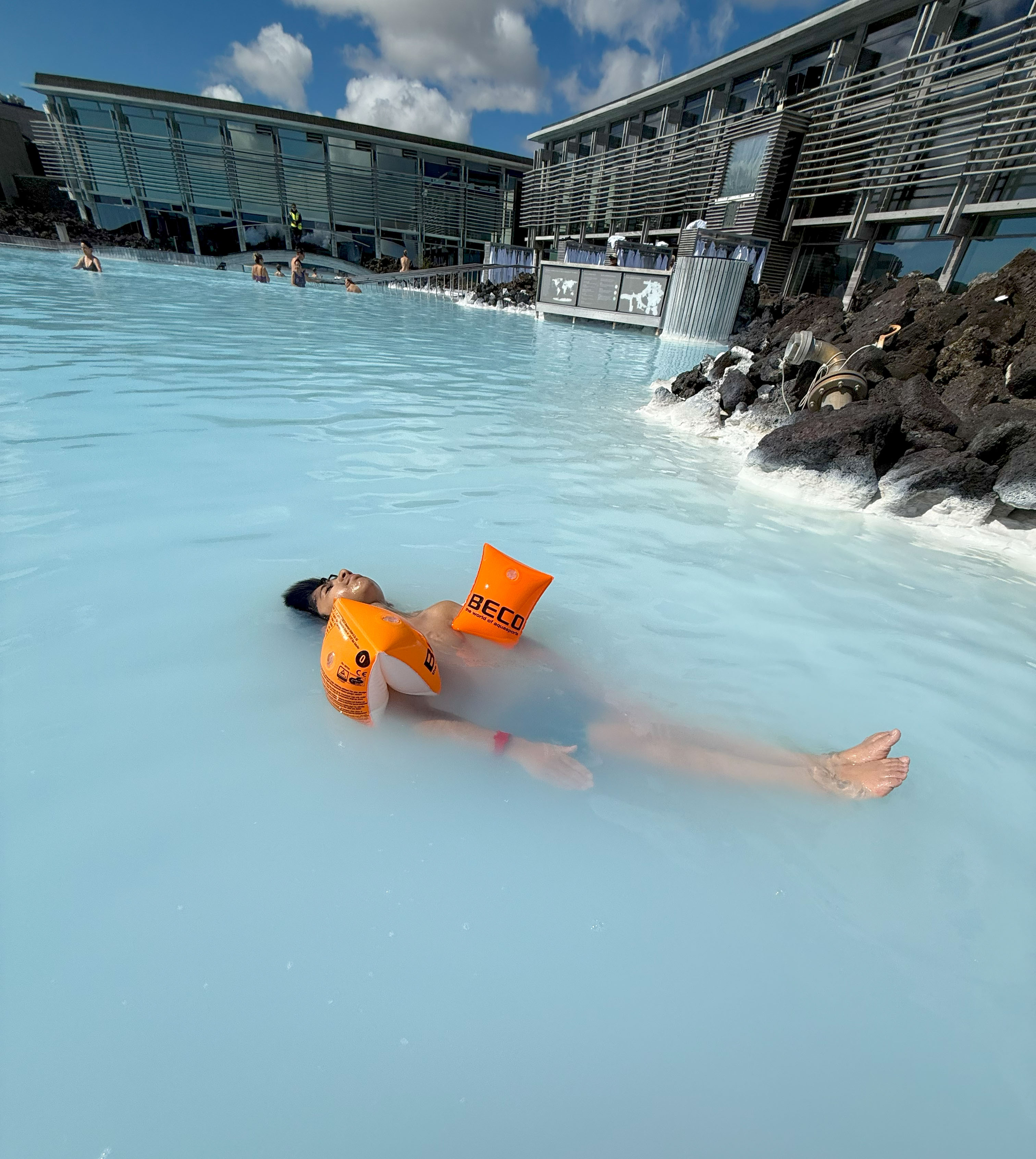 Zayn soaking in the silica rich water of the blue lagoon.